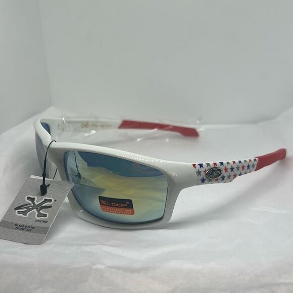 XLoop Patriotic Sunglasses – Mirrored Lens, UV Protection, Red White & Blue Star - Picture 1 of 3